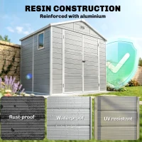 Outsunny 8' x 6' Garden Storage Shed, Outdoor Tool & Equipment Storage House with Wide Door, Foundation Kit, Vents, Window, Light Grey(m-4)