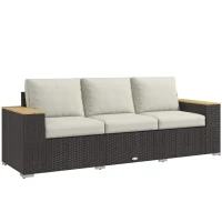 Outsunny 3-Seat Outdoor Patio Sofa, PE Wicker Outdoor Couch with  Extra Wide Deep Seat, Wide Armrests 4" Cushions, Beige(m-11)
