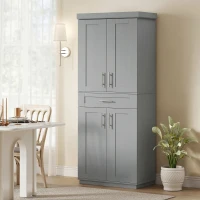 HOMCOM Modern Kitchen Pantry Freestanding Cabinet Cupboard with Doors and Drawer, Adjustable Shelving, Gray(m-10)