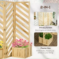 Outsunny Decorative Outdoor Privacy Screen, Freestanding Divider/Separator with 4 Self-Draining Planters, 3 Trellis Plant Support Panels for Garden Walkway, Backyard, Natural Wood(m-4)