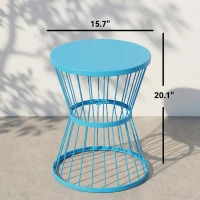 Outsunny 16" Patio Side Table, Garden End Table with Hourglass Design, Steel Accent Table for Outdoor and Indoor Use, Blue(m-3)
