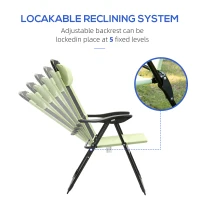 Outsunny Set of 4 Folding Patio Chairs, Camping Chairs with Adjustable Sling Back, Removable Headrest, Armrest for Garden, Backyard, Lawn, Light Green(m-5)