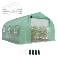 Outsunny 10'x11'x6' Walk-in Tunnel Greenhouse with Shelves, Mesh Door and Windows, Plant Hot House with PE Cover, Green(m-11)
