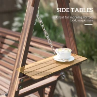 Outsunny 3 Seat Wooden Porch Swing with Stand, Patio Swing with Side Tables, for Garden, Poolside, Backyard, Carbonized Brown(m-5)