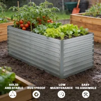 Outsunny Galvanized Raised Garden Bed, Outdoor Planter Box for Vegetables, Flowers, Herbs, 5' x 3' x 2', Silver(m-5)