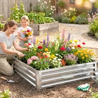 Outsunny 4' x 4' x 1' Galvanized Raised Garden Bed, Metal Garden Box with Open Bottom, Easy Assembly Outdoor Planter Box for Vegetables Flowers Herbs, Silver(m-1)