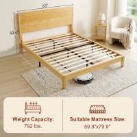HOMCOM Queen Size Bamboo Platform Bed Frame with Headboard and 12 Poplar Slats, No Box Spring Needed, Easy Assembly, Natural(m-3)