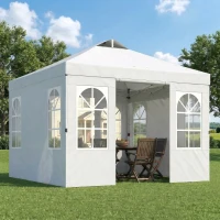 Outsunny 9.6 x 9.6 ft Pop Up Canopy Tent with Sidewalls, One Push Setup, UPF50+ Portable Instant Canopy Shelter, White(m-2)