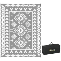 Outsunny Reversible Outdoor Rug, Waterproof Plastic Straw with Carry Bag, 9' x 12', Gray & White Rhombus Patchwork(m-11)