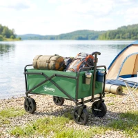 Outsunny Folding Wagon Cart, Outdoor Utility Wagon Heavy Duty Garden Shopping Cart Collapsible Camping Trolley with Steel Frame, Oxford Fabric(m-10)