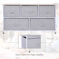 HOMCOM 40" L 5 Drawer Horizontal Storage Cube Dresser Unit Bedroom Organizer Living Room Shelf Tower with Fabric Bins, Light Gray(m-6)