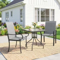 Outsunny Set of 2 Outdoor Wicker Dining Chairs with Armrest, Steel Frame, High Back and Deep Seating, Gray(m-2)