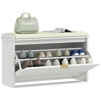 HOMCOM Shoe Storage Bench with Padded Seat Cushion and Flip-Drawer, Entryway Bench, Shoe Cabinet, 31.5x10.2x18.7 Inches, White(m-11)