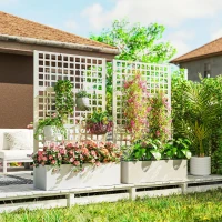 Outsunny Galvanized Raised Garden Bed Planter Box with Trellis for Climbing Plants, Vegetable, Vines, 43" x 16" x 70", White(m-2)