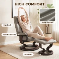 HOMCOM Faux Leather Reclining Chair with Ottoman, Manual Recliner with Tufted Back and Wood Frame for Living Room, Gray(m-6)