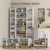 HOMCOM 65" Kitchen Cabinet, Kitchen Pantry Cabinet with 4 Doors and 16 Door Shelves for Dining Room, White(m-4)