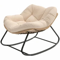 Outsunny Indoor Outdoor Papasan Rocking Chair, Oversized Rocking Egg Chair with Cushion for Garden, Patio, Cream White(m-1)