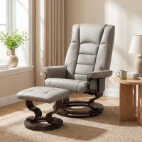 HOMCOM Faux Leather Reclining Chair with Ottoman, Manual Recliner with Tufted Back and Wood Frame for Living Room, Gray(m-10)