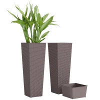 Outsunny 23.6 Inch Tall Planters for Outdoor Plants, Set of 2 Plastic Flower Pots with Drainage Holes, Brown(m-11)
