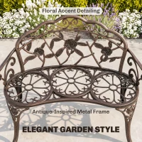 Outsunny 40" Outdoor Garden Bench, Cast Aluminum Antique Rose Style Patio Garden Park Loveseat Bench for Backyard, Porch, Balcony, Lawn, Bronze(m-4)
