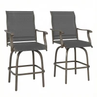 Outsunny Set of 2 Outdoor Swivel Bar Stools with Armrests, Bar Height Patio Chairs with Steel Frame for Balcony, Poolside, Backyard, Black(m-1)