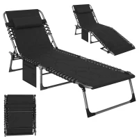 Outsunny Padded Folding Chaise Lounge Chair, Outdoor 6-Level Reclining Camping Tanning Chair with Headrest for Beach, Yard, Patio, Pool, Black(m-1)