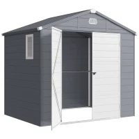 Outsunny 8' x 6' Plastic Garden Storage Shed with Latch Door, Vents, Sloped Roof, Dark Grey(m-2)