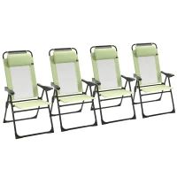 Outsunny Set of 4 Folding Patio Chairs, Camping Chairs with Adjustable Sling Back, Removable Headrest, Armrest for Garden, Backyard, Lawn, Light Green(m-11)