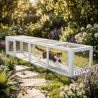 PawHut Wooden Cat Run with Weather Protection, Connecting Inside and Outside, 79"L x 15"W x 15"H, White(m-10)