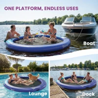 Outsunny 8FT Inflatable Water Hammock Floating Ring, Inflatable Floating Dock Platform for for Lakes, Pools, Oceans, Blue(m-6)