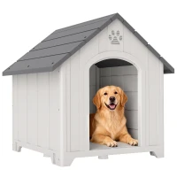 PawHut Large Plastic Dog House Outdoor Indoor, Water Resistant Puppy Shelter with Base Support, 34.6" L x 31.1" W x 35" H(m-9)