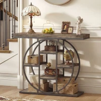 HOMCOM 39.4" Console Table with Storage Shelves, Industrial Sofa Table for Living Room, Hallway, Rustic Brown(m-8)