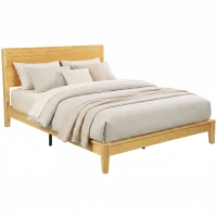 HOMCOM Queen Size Bamboo Platform Bed Frame with Headboard and 12 Poplar Slats, No Box Spring Needed, Easy Assembly, Natural(m-1)
