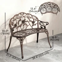 Outsunny 40" Outdoor Garden Bench, Cast Aluminum Antique Rose Style Patio Garden Park Loveseat Bench for Backyard, Porch, Balcony, Lawn, Bronze(m-3)