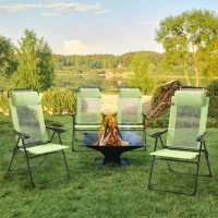 Outsunny Set of 4 Folding Patio Chairs, Camping Chairs with Adjustable Sling Back, Removable Headrest, Armrest for Garden, Backyard, Lawn, Light Green(m-2)