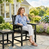 Outsunny All-Weather Patio Chair, HDPE Patio Dining Chair, Heavy Duty Wood-Like Outdoor Furniture for Garden, Backyard, Deck, Porch, Lawn, Black(m-7)