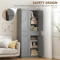 HOMCOM Modern Kitchen Pantry Freestanding Cabinet Cupboard with Doors and Drawer, Adjustable Shelving, Gray(m-6)