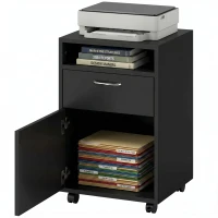 HOMCOM Mobile Storage Cabinet Organizer with Drawer and Cabinet, Printer Stand with Castors, Black(m-11)