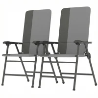 Outsunny Folding Patio Chairs Set of 2, Padded High Back Lawn Camping Chairs with Armrests, 600D Oxford Fabric, Light Gray(m-11)