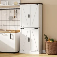 HOMCOM 72" Tall Kitchen Pantry Cabinet, Farmhouse Storage Cabinet with 8 Door Racks and Adjustable Shelves, White(m-10)