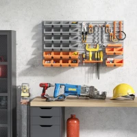 DURHAND 44 PCS Wall Mounted Pegboard Tool Organizer Rack Kit with Various Sized Storage Bins, Pegboard and Hooks, Orange(m-2)