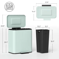 HOMCOM Trash Can with Lid, 2 x 5.3Gal Double Step-On Kitchen Trash Can with Rubbish Bags, Removable Buckets, Light Green(m-3)