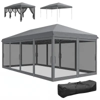 Outsunny 10' x 20' Pop Up Canopy Tent with Netting, Heavy Duty Instant Sun Shelter, Large Tents for Parties with Carry Bag for Outdoor, Garden, Patio, Gray(m-11)