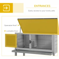 PawHut Elevated Rabbit Hutch, Wooden Bunny Cage with Hinged Asphalt Roof and Removable Tray, for Indoor/Outdoor, Gray(m-5)