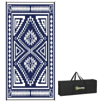 Outsunny Reversible Outdoor Rug, Waterproof Plastic Straw with Carry Bag, 9' x 18', Blue & White Square Patchwork(m-11)