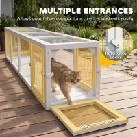 PawHut Wooden Cat Run with Weather Protection, Connecting Inside and Outside, 79"L x 15"W x 15"H, White(m-6)