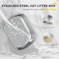 PawHut Large Stainless Steel Litter Box, Enclosed Metal Cat Litter Tray with Scoop, Deodoriser Bag, Front-Entry and Top-Exit(m-4)