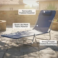Outsunny Folding Chaise Lounge Chair, Pool Sun Tanning Chair, Outdoor Lounge Chair with Reclining Back, Breathable Mesh Seat, Headrest for Beach, Yard, Patio, Dark Blue(m-5)