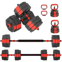 Soozier 6-in-1 Adjustable Dumbbell Set, Used as Kettlebell, Barbell, Dumbbell, Push-Up Stand, 66lbs Free Weights Set, Red(m-9)