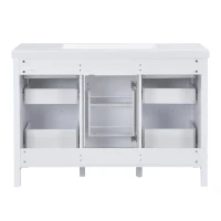 48" Bathroom Vanity with 2" Integrated Resin Sink, Multi- Drawer Vanity Cabinet with Removable Dividers and Door Racks, 47'' L x 19.5'' W x 33.5'' H, White(m-14)